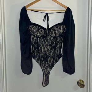 Fashion Nova | Elegant Black Lace Bodysuit Top | Size: Large